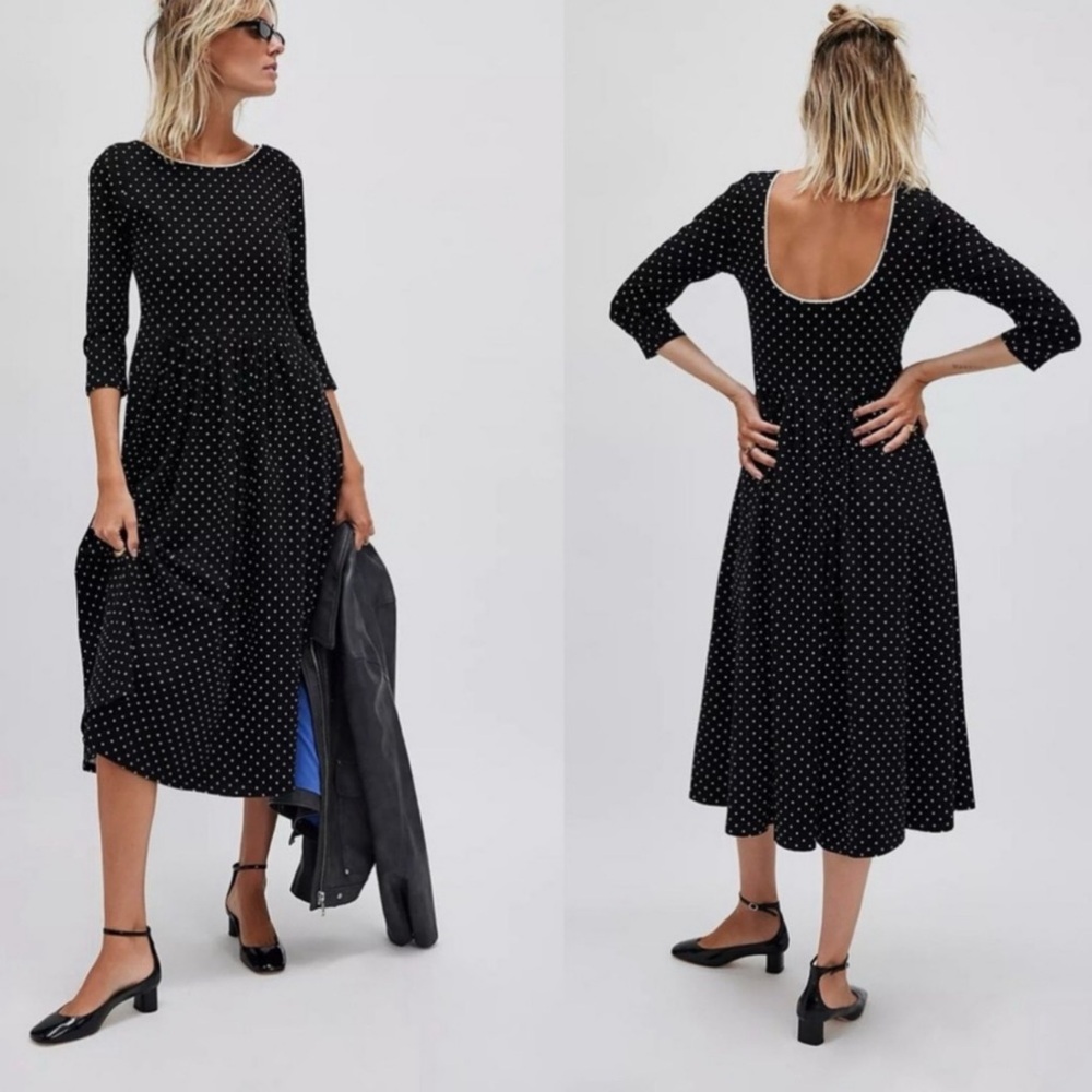 Free People Black and White Polka Dot Midi Dress